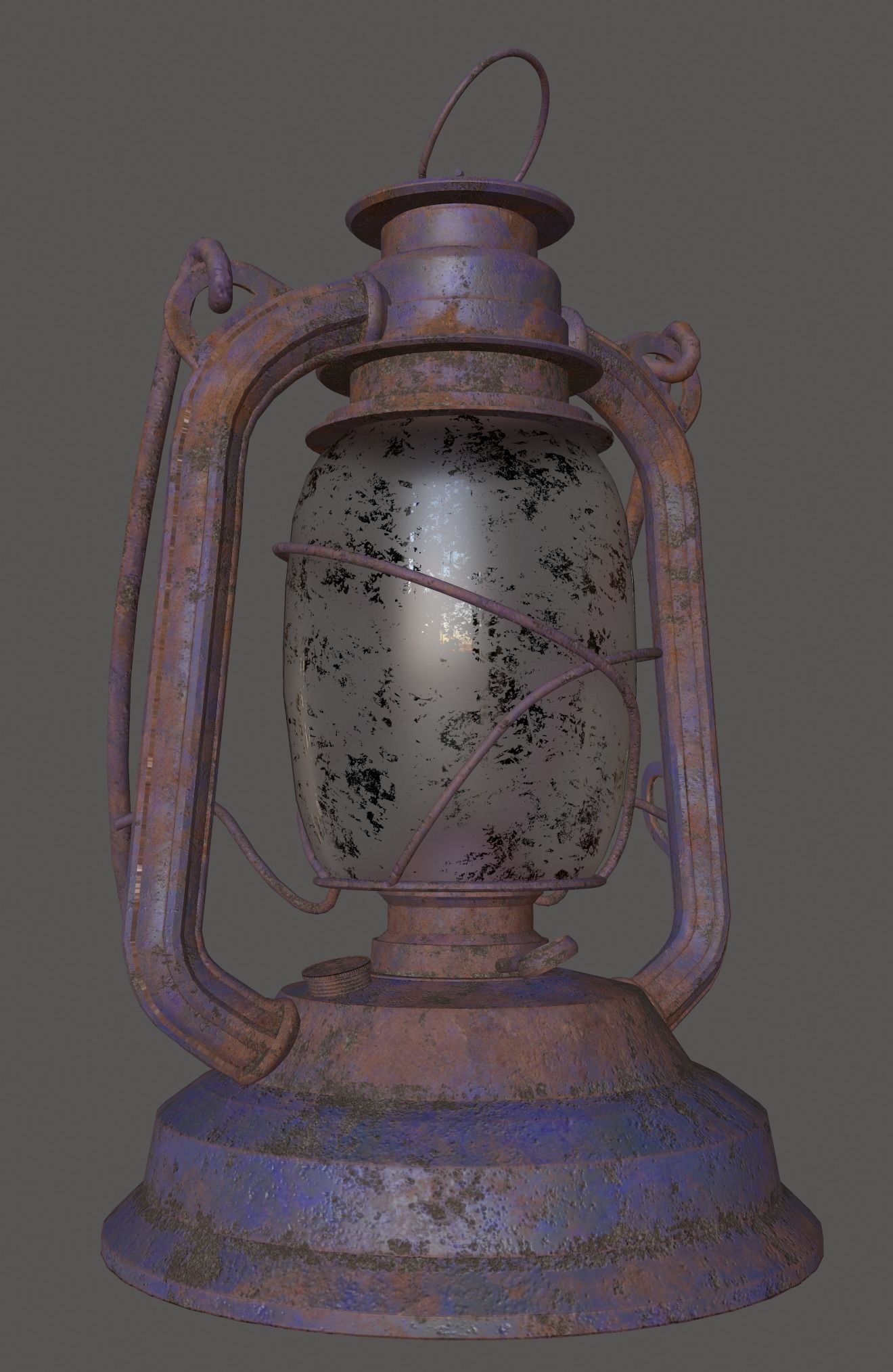 OLD Rusty Storm Lantern Lamp Low Poly Game Ready 3D Model Free low-poly 3D model_3