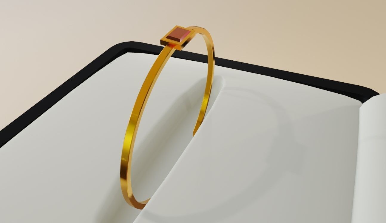 Square Gold Ring Ruby 13 - Anel rubi 3D model_2