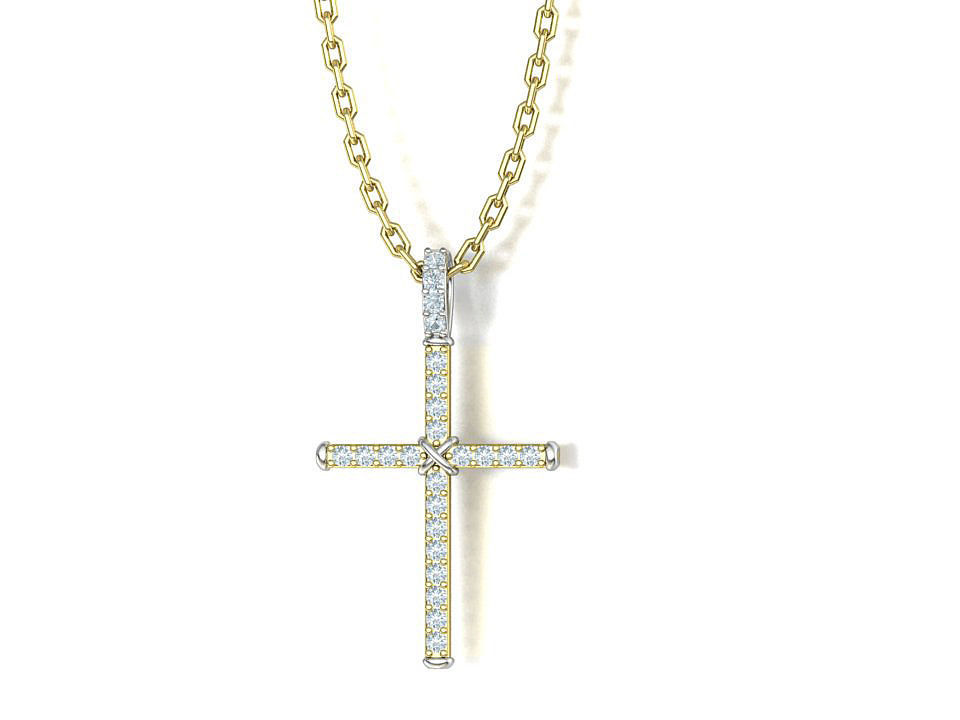 Diamond Cross Necklace Two-Tone Classic Pendant 3dmodel 3D print model_3
