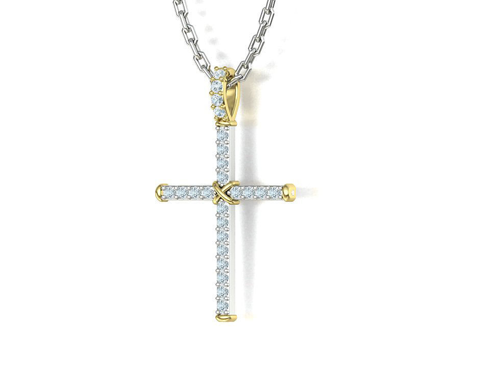 Diamond Cross Necklace Two-Tone Classic Pendant 3dmodel 3D print model_20