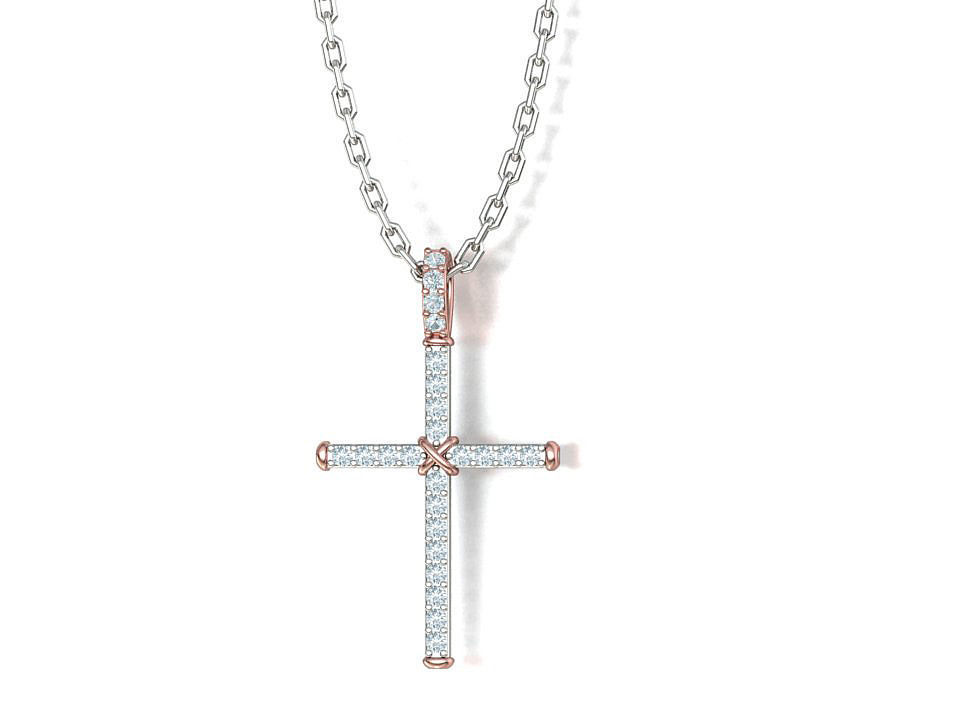 Diamond Cross Necklace Two-Tone Classic Pendant 3dmodel 3D print model_6