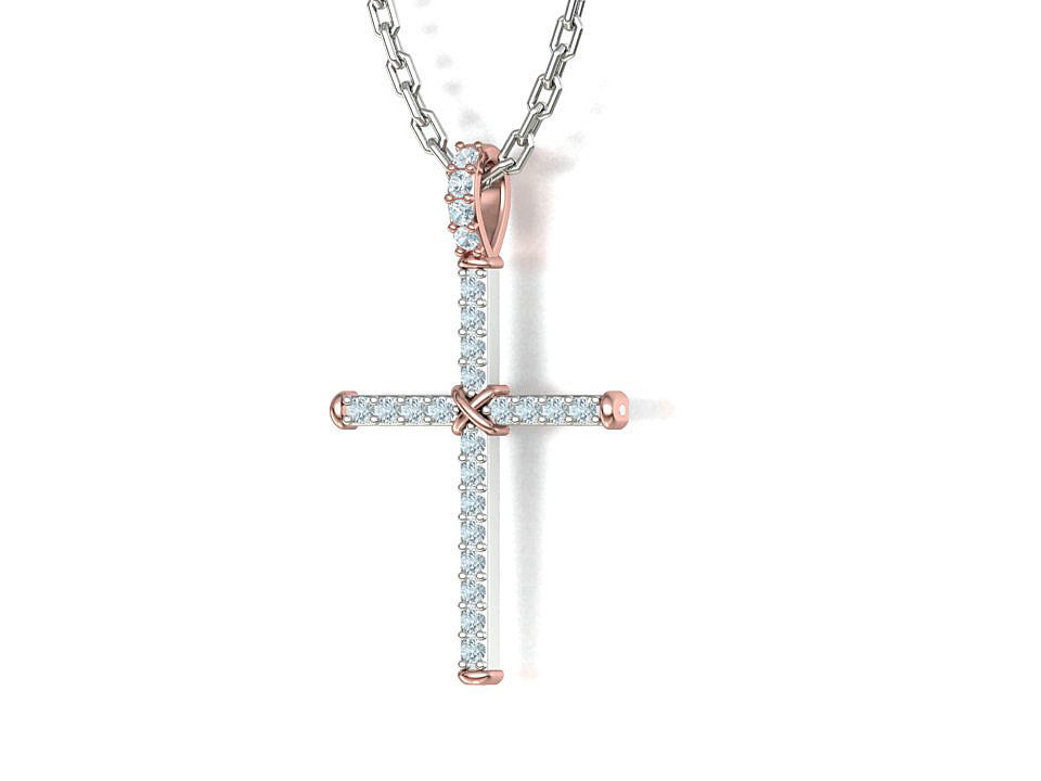 Diamond Cross Necklace Two-Tone Classic Pendant 3dmodel 3D print model_21