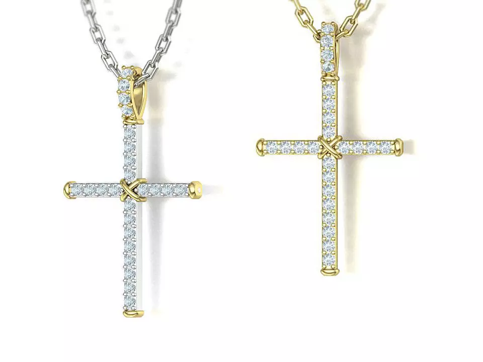 Diamond Cross Necklace Two-Tone Classic Pendant 3dmodel 3D print model_0
