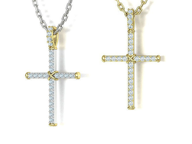 Diamond Cross Necklace Two-Tone Classic Pendant 3dmodel 3D print model