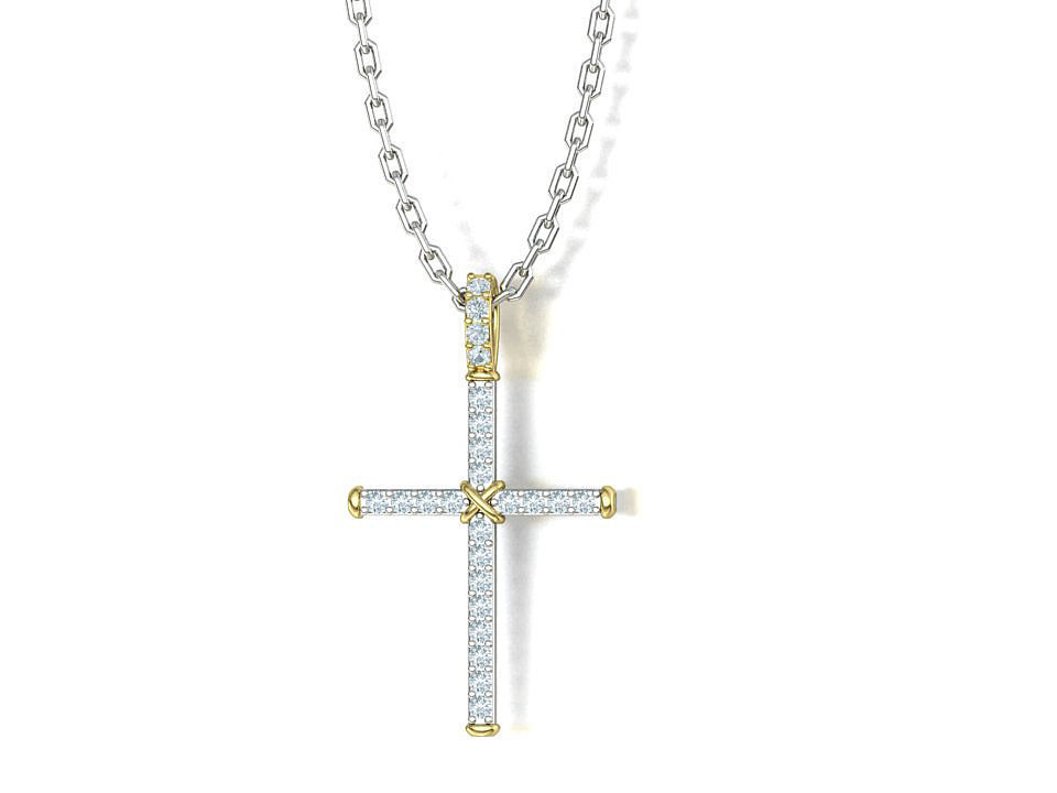 Diamond Cross Necklace Two-Tone Classic Pendant 3dmodel 3D print model_1