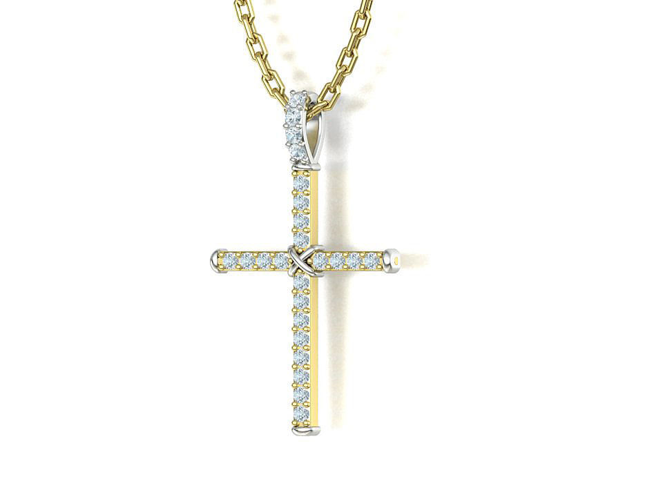 Diamond Cross Necklace Two-Tone Classic Pendant 3dmodel 3D print model_22