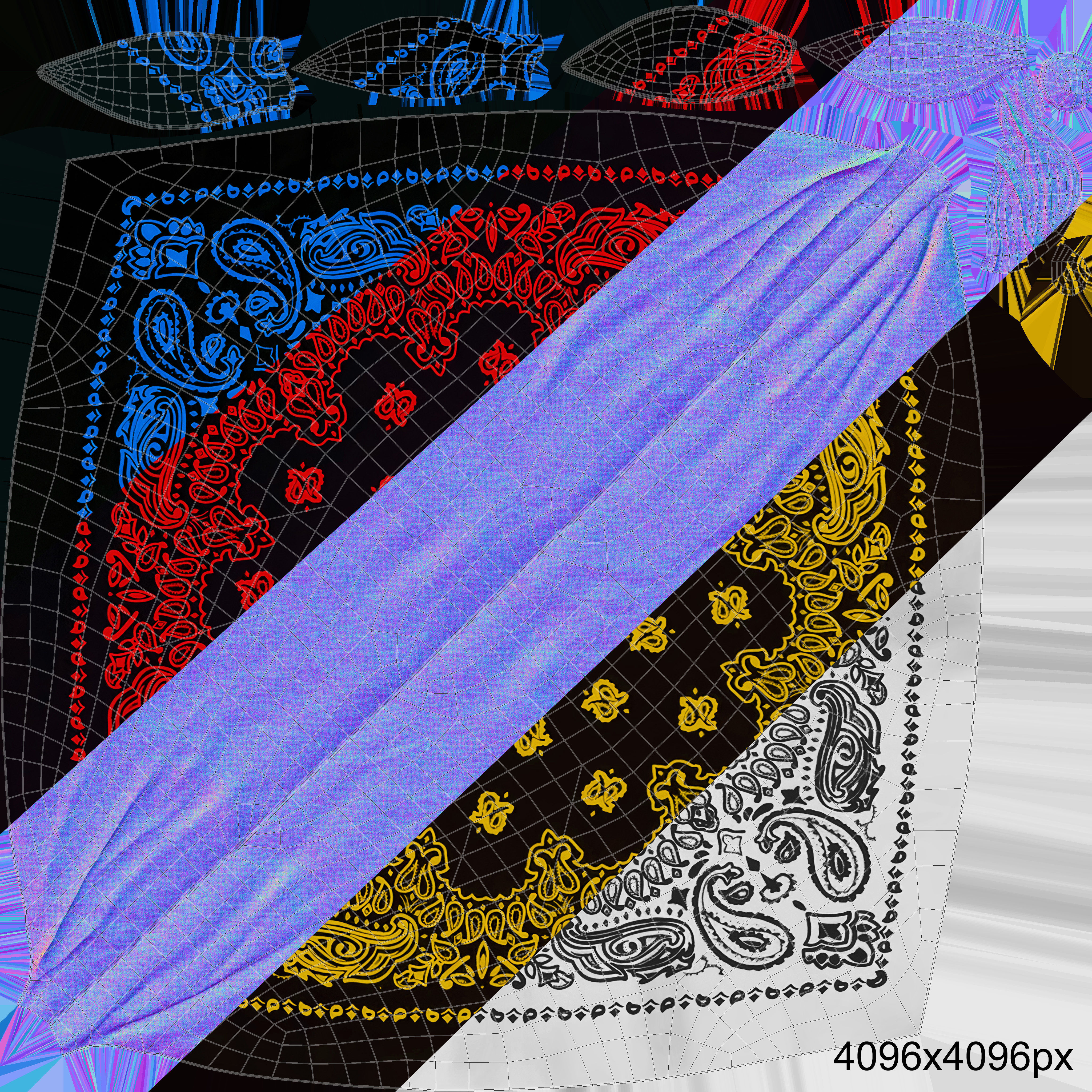Bandanas two paisley Low-poly 3D model_28