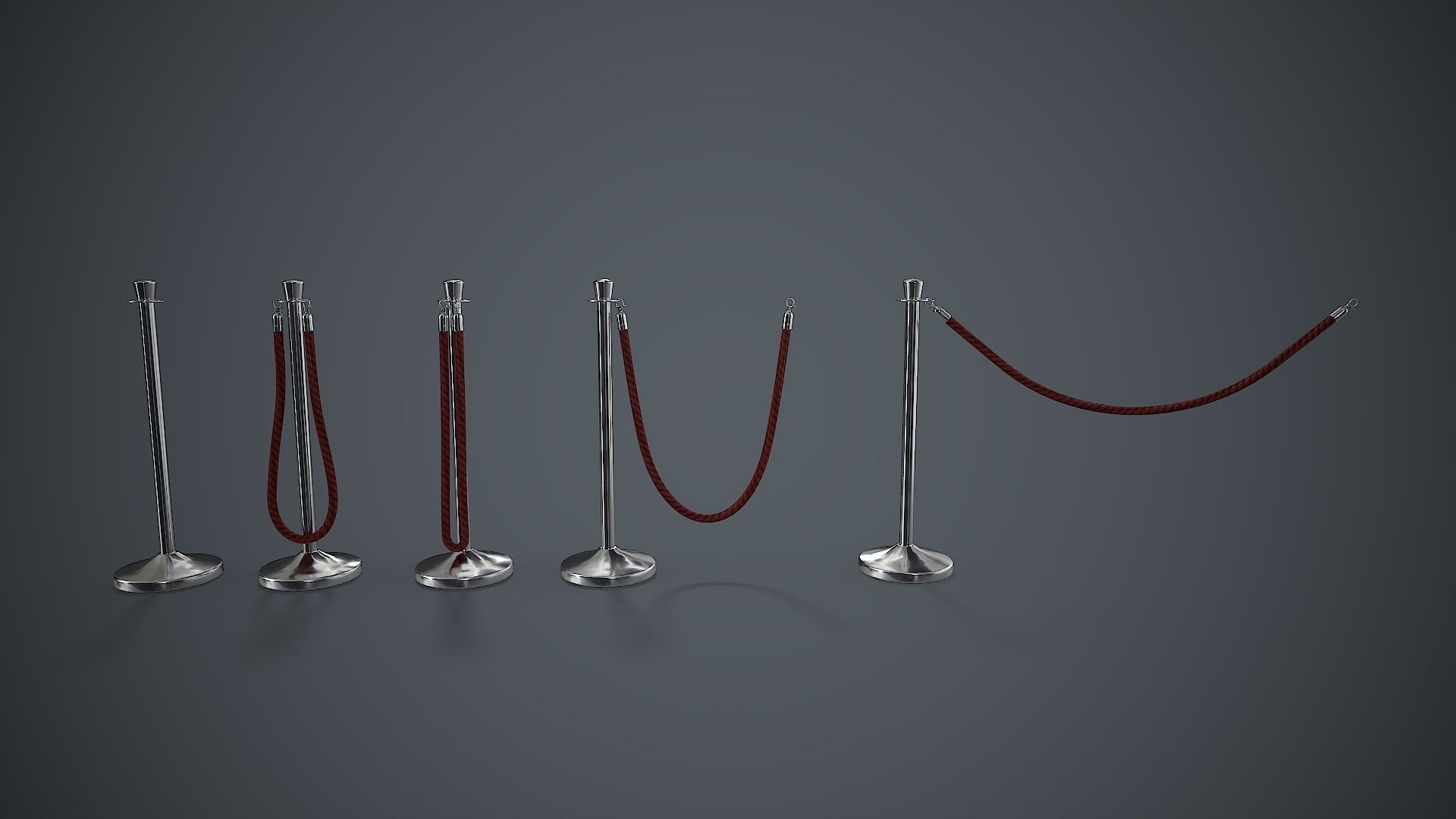 Crowd Control Stanchions PBR Game Ready Low-poly 3D model_8