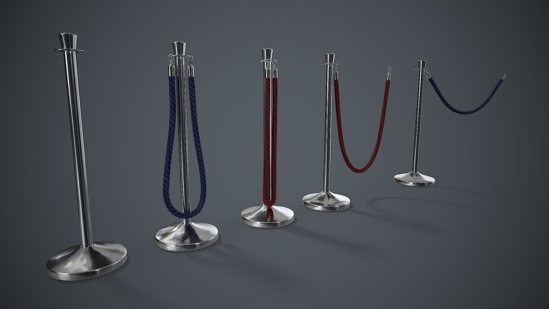 Crowd Control Stanchions PBR Game Ready Low-poly 3D model_9