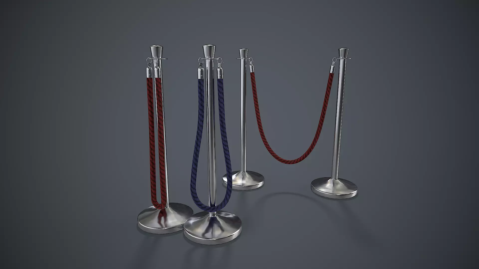 Crowd Control Stanchions PBR Game Ready Low-poly 3D model_0