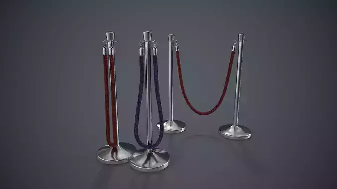 Crowd Control Stanchions PBR Game Ready Low-poly 3D model