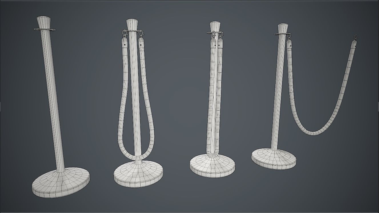 Crowd Control Stanchions PBR Game Ready Low-poly 3D model_12