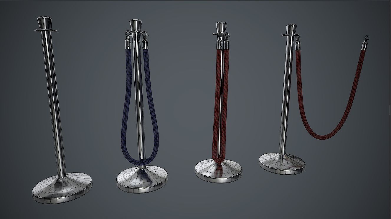 Crowd Control Stanchions PBR Game Ready Low-poly 3D model_11