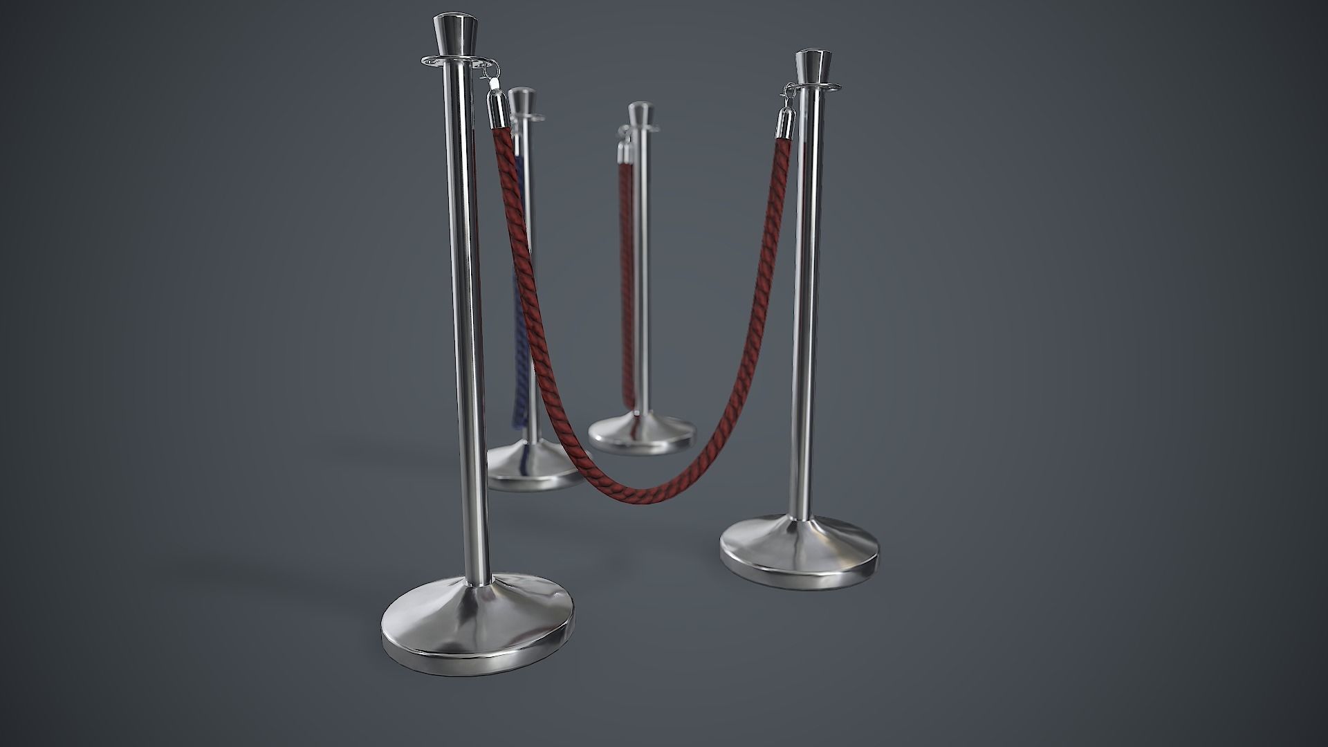 Crowd Control Stanchions PBR Game Ready Low-poly 3D model_1
