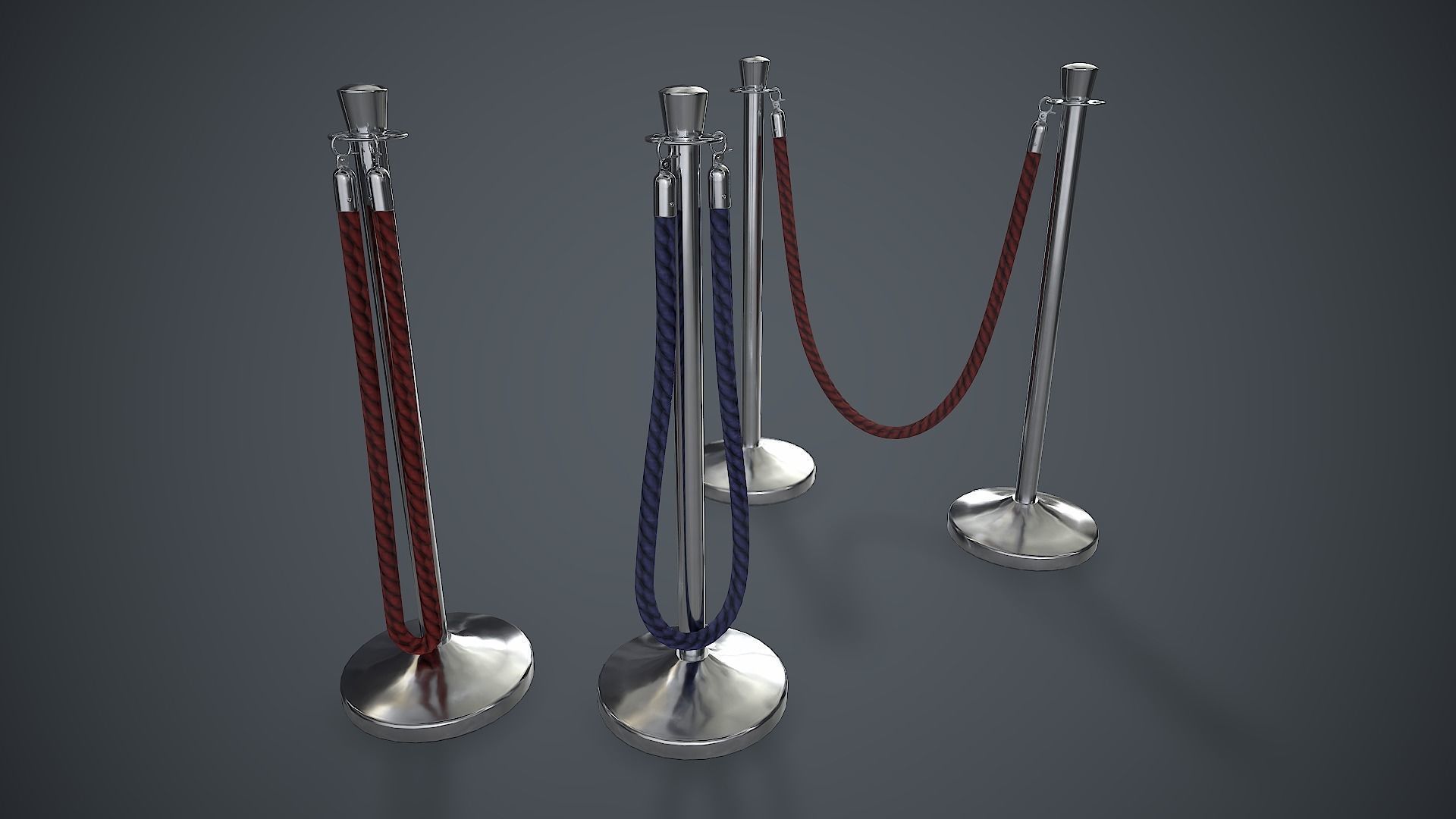 Crowd Control Stanchions PBR Game Ready Low-poly 3D model_2