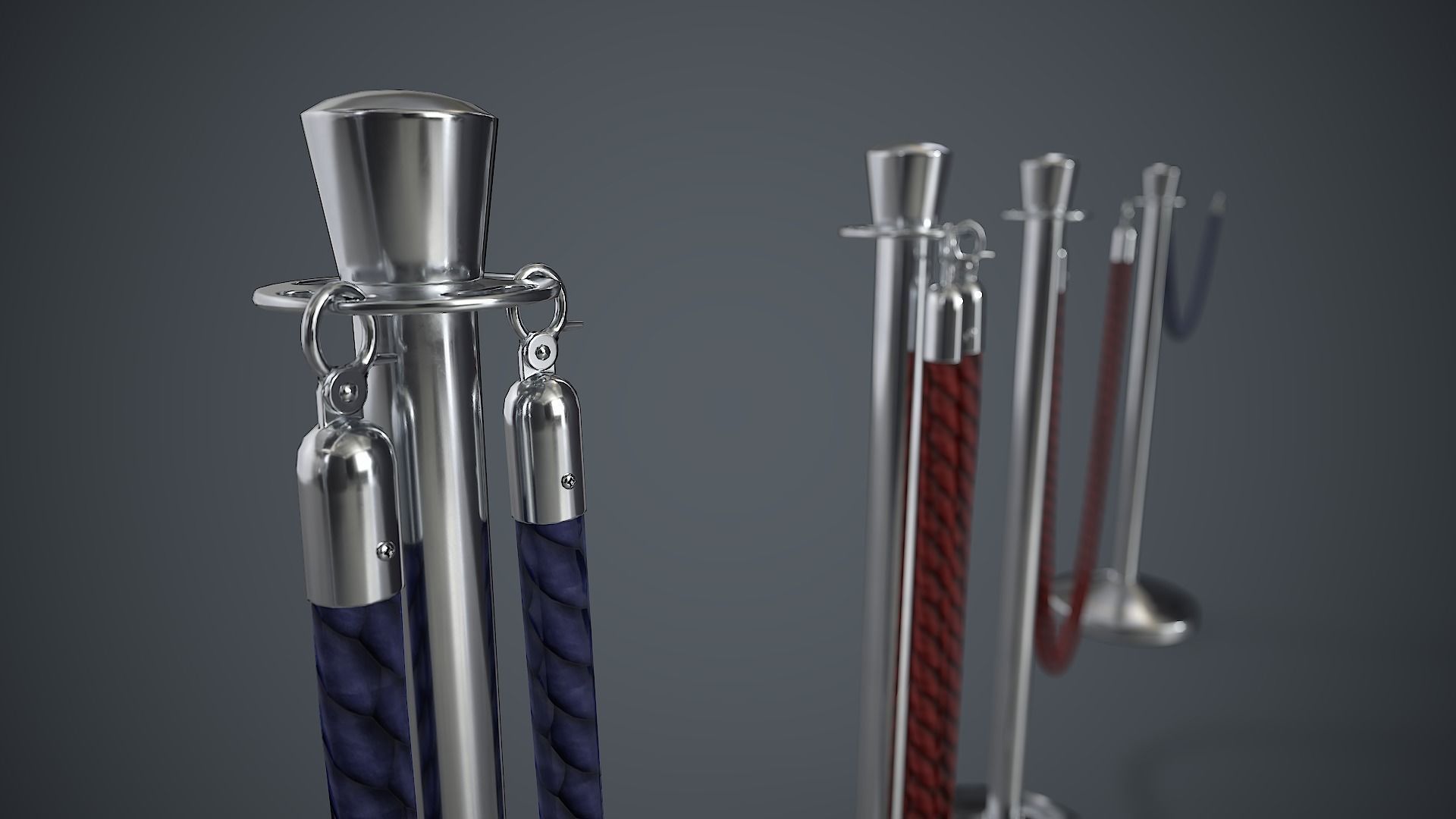 Crowd Control Stanchions PBR Game Ready Low-poly 3D model_10