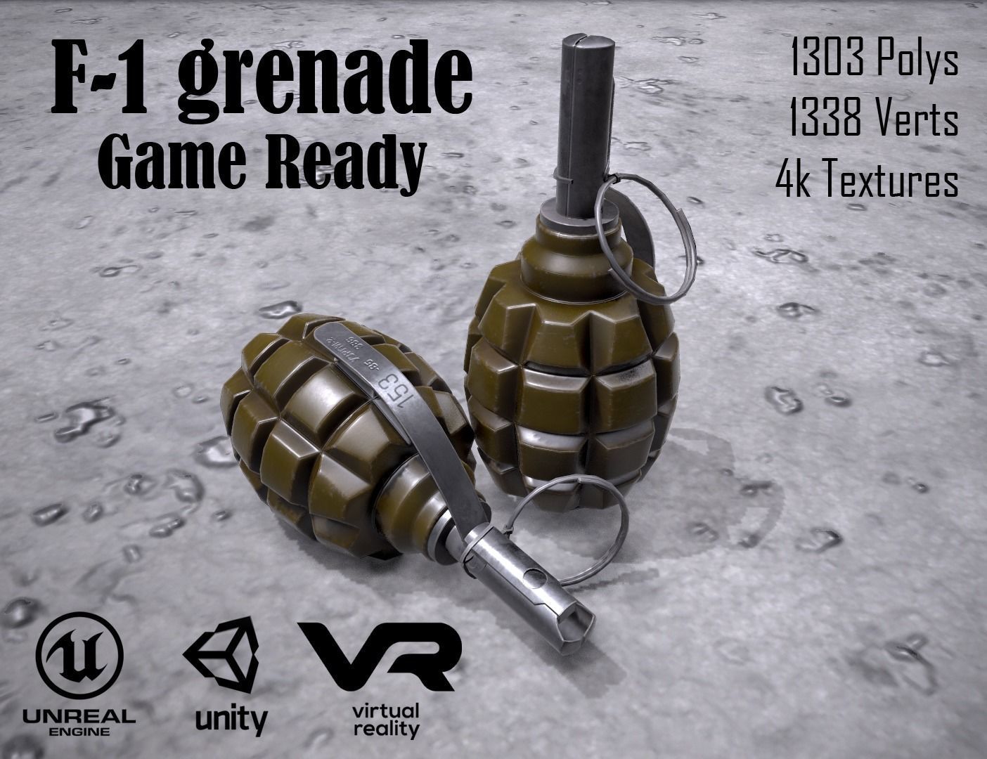 F1 grenade Game ready Low-poly 3D model_0