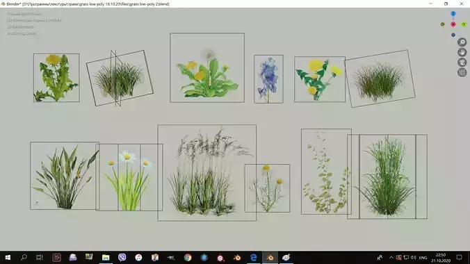 lowpoly grass set 5 plants and grasses on computer screen Low-poly 3D model