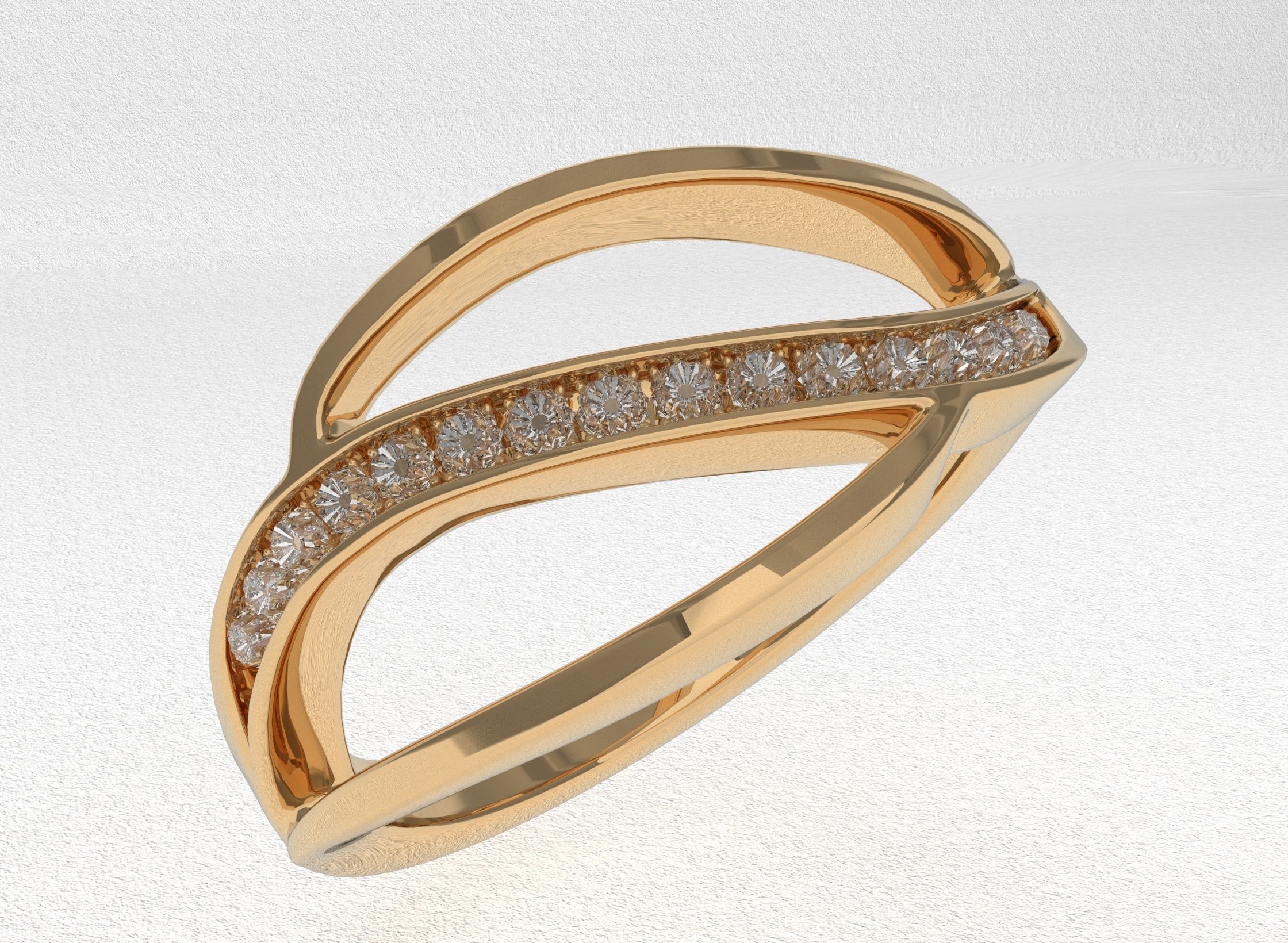 Ring 3D Model two gold rings with diamonds 3D print model_2