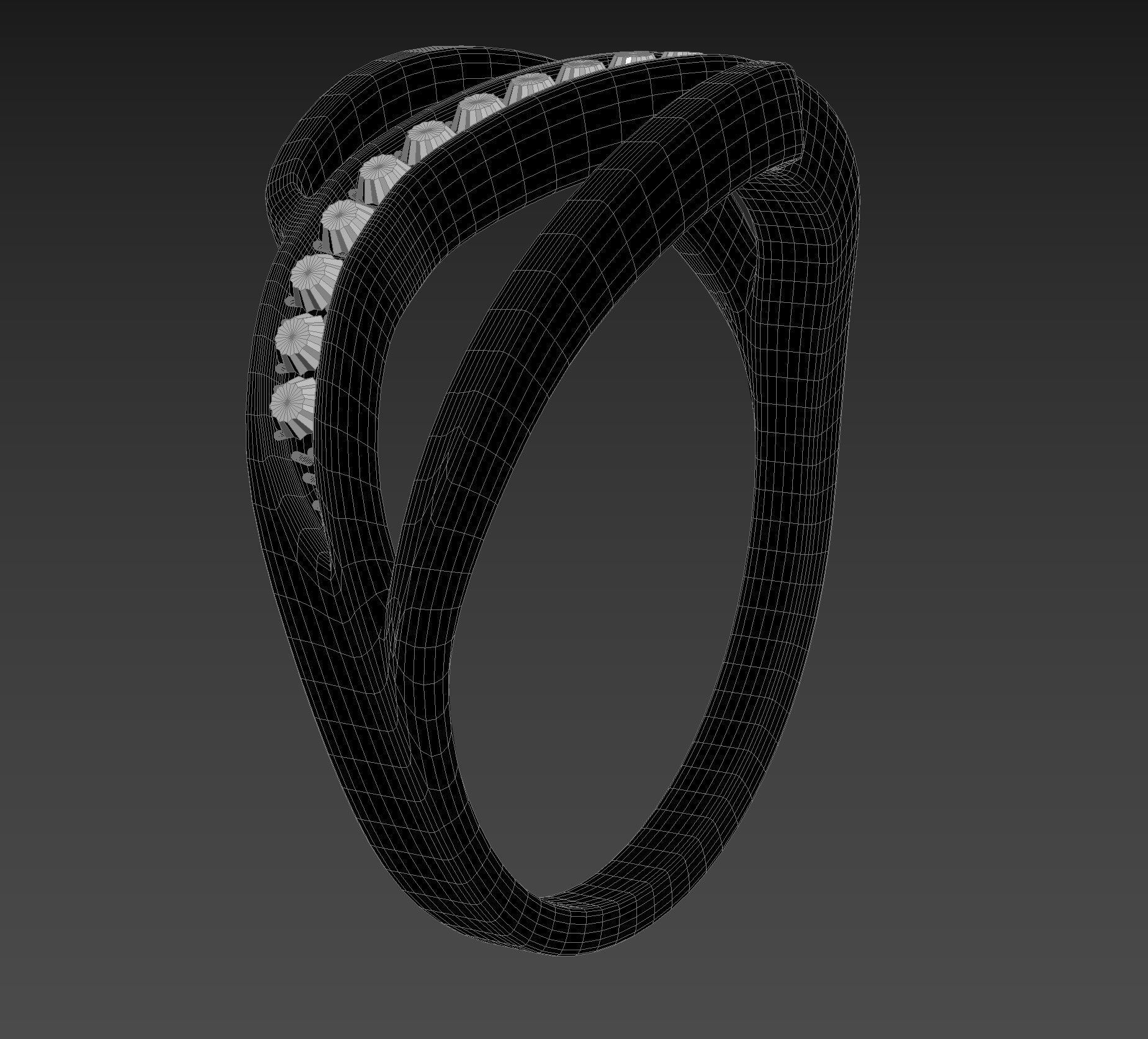 Ring 3D Model two gold rings with diamonds 3D print model_16