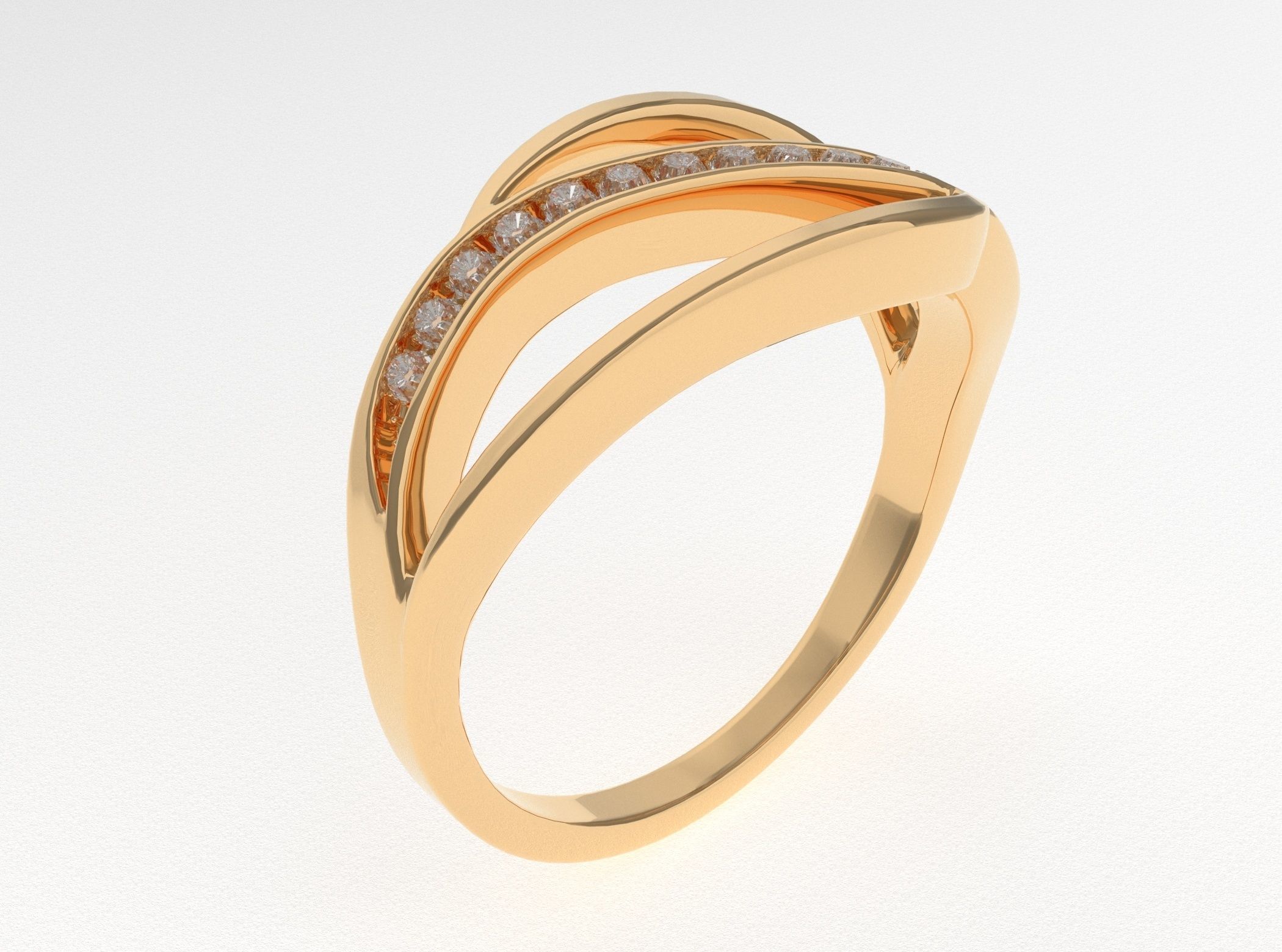 Ring 3D Model two gold rings with diamonds 3D print model_4