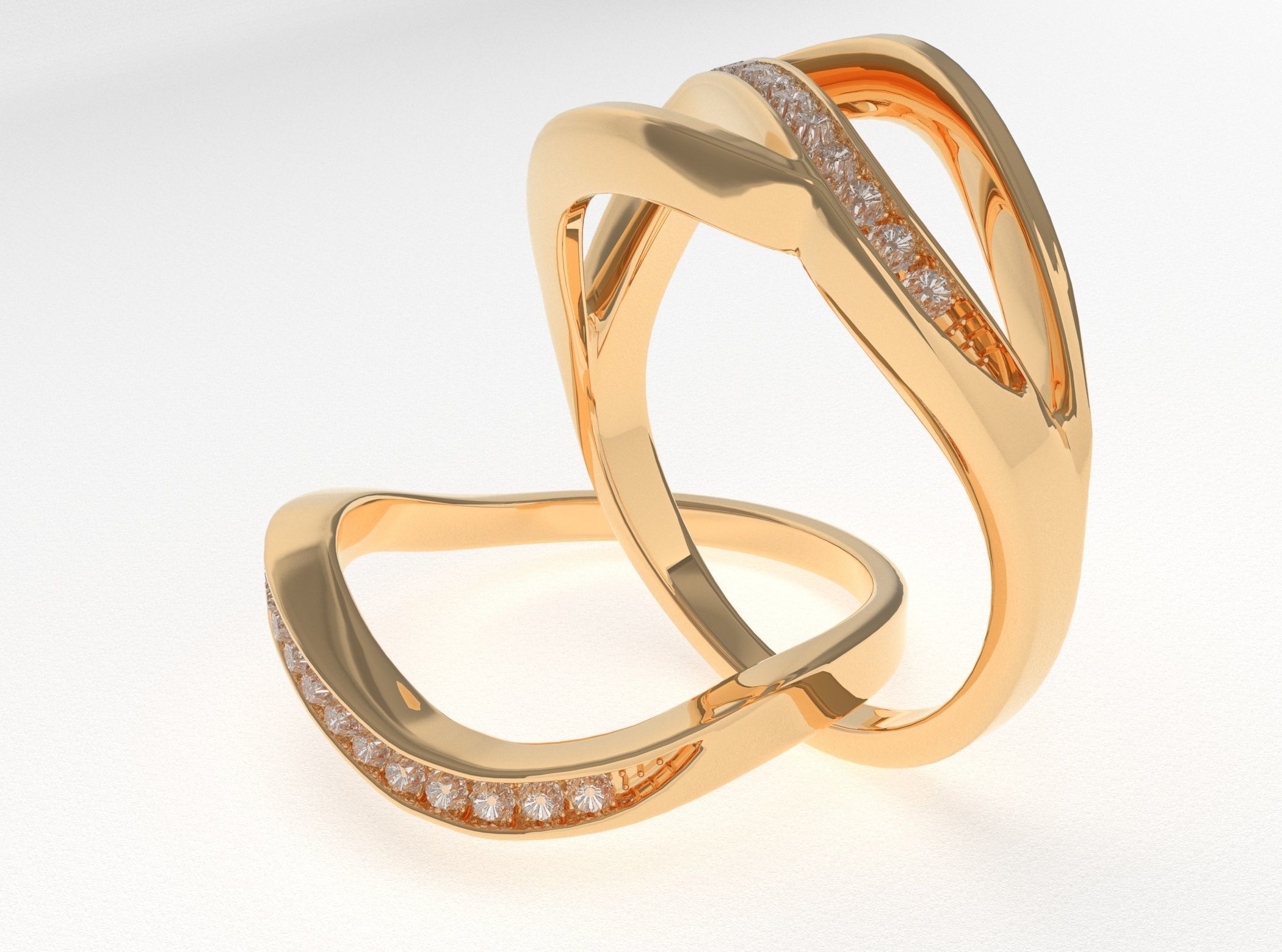 Ring 3D Model two gold rings with diamonds 3D print model_1