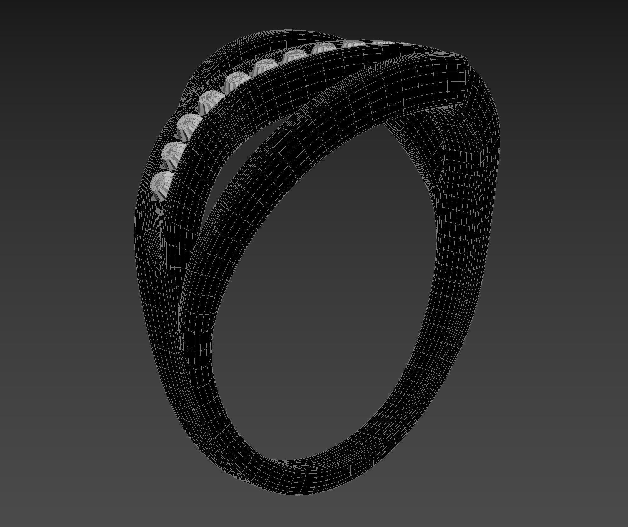 Ring 3D Model two gold rings with diamonds 3D print model_15