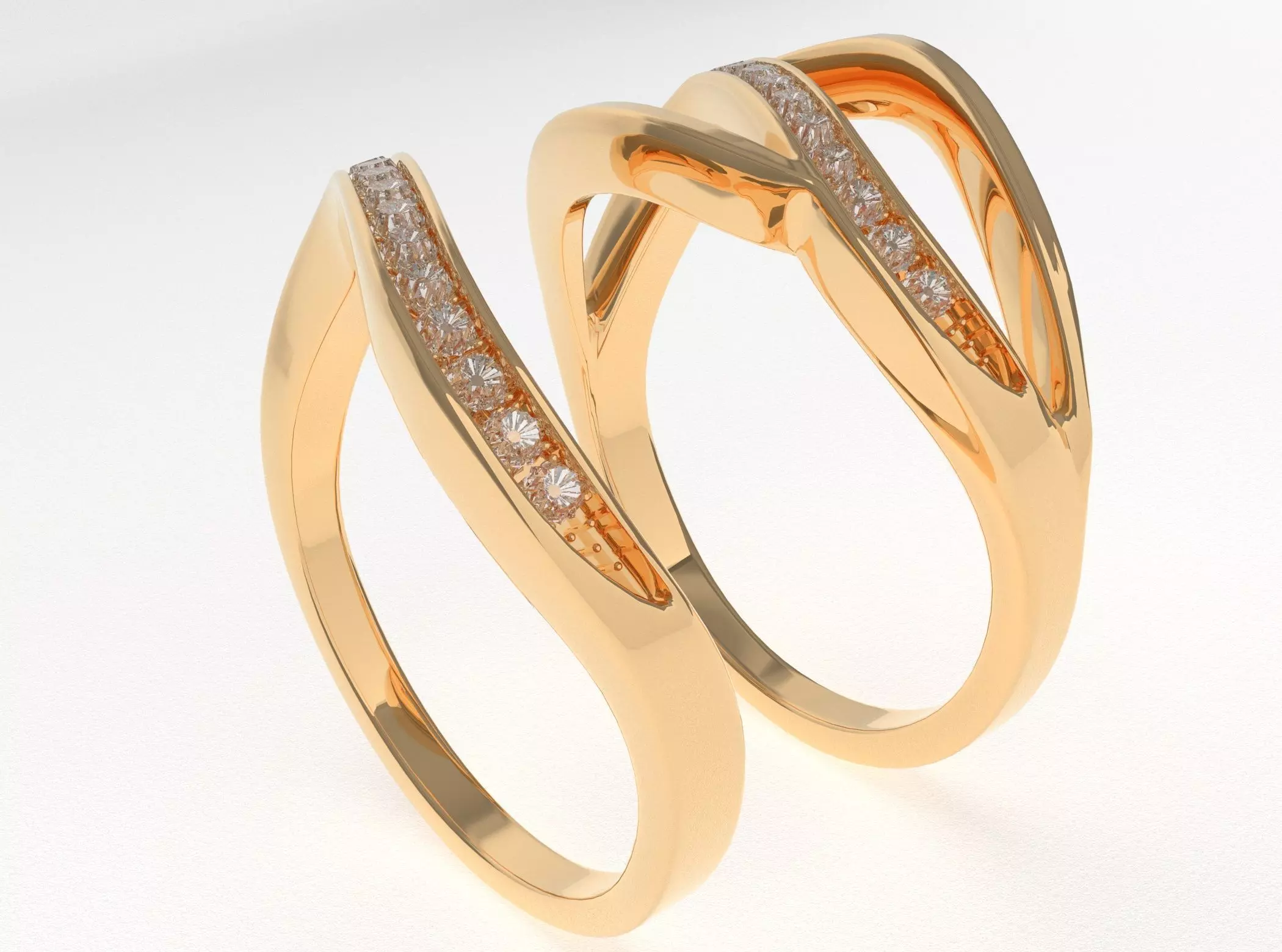 Ring 3D Model two gold rings with diamonds 3D print model_0