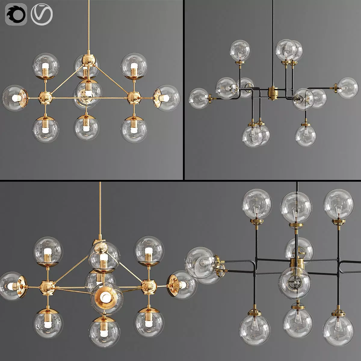 Modern Ceiling Chandelier Set 3D model_0
