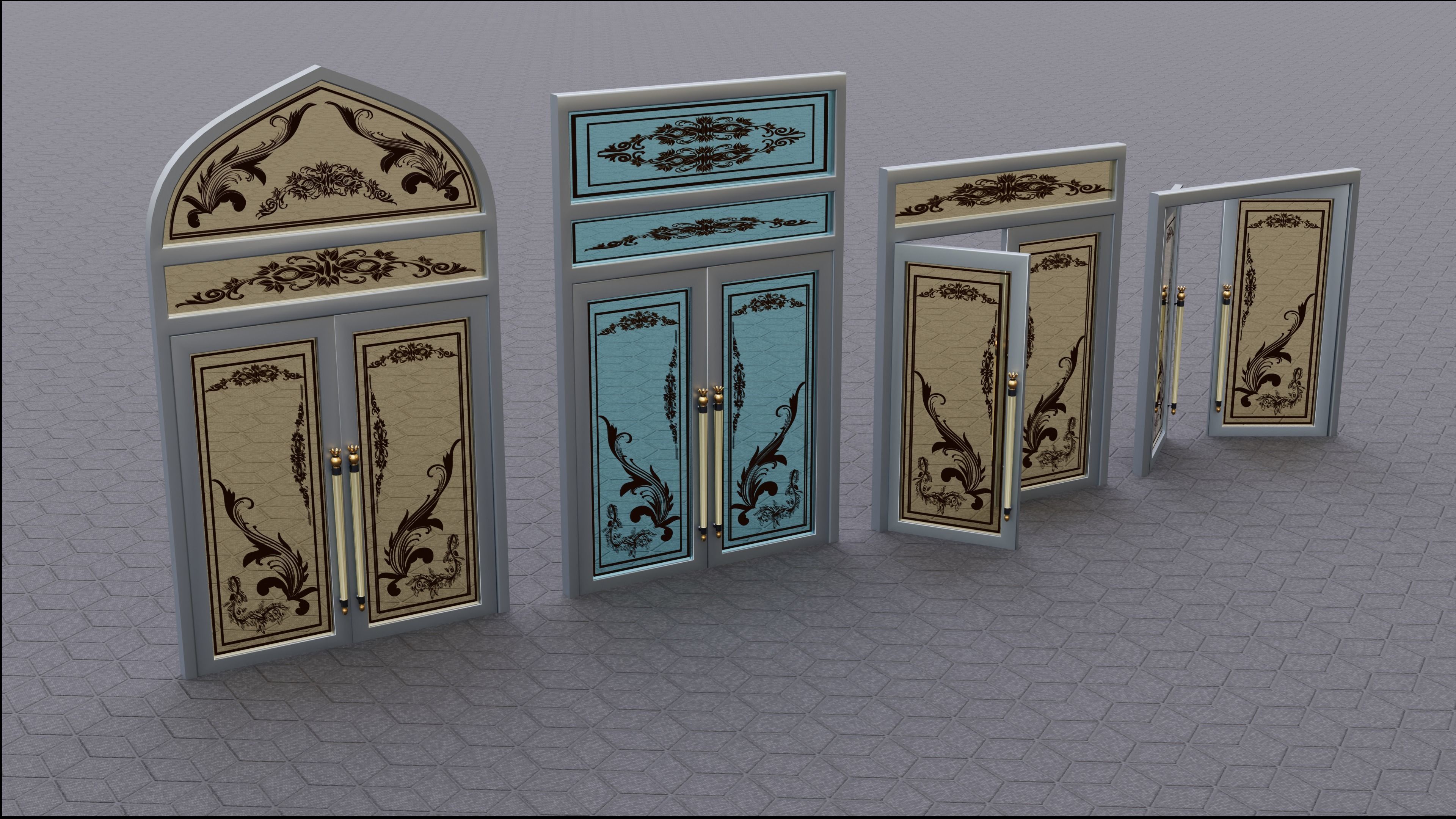 nice decorative doors 3D model_4