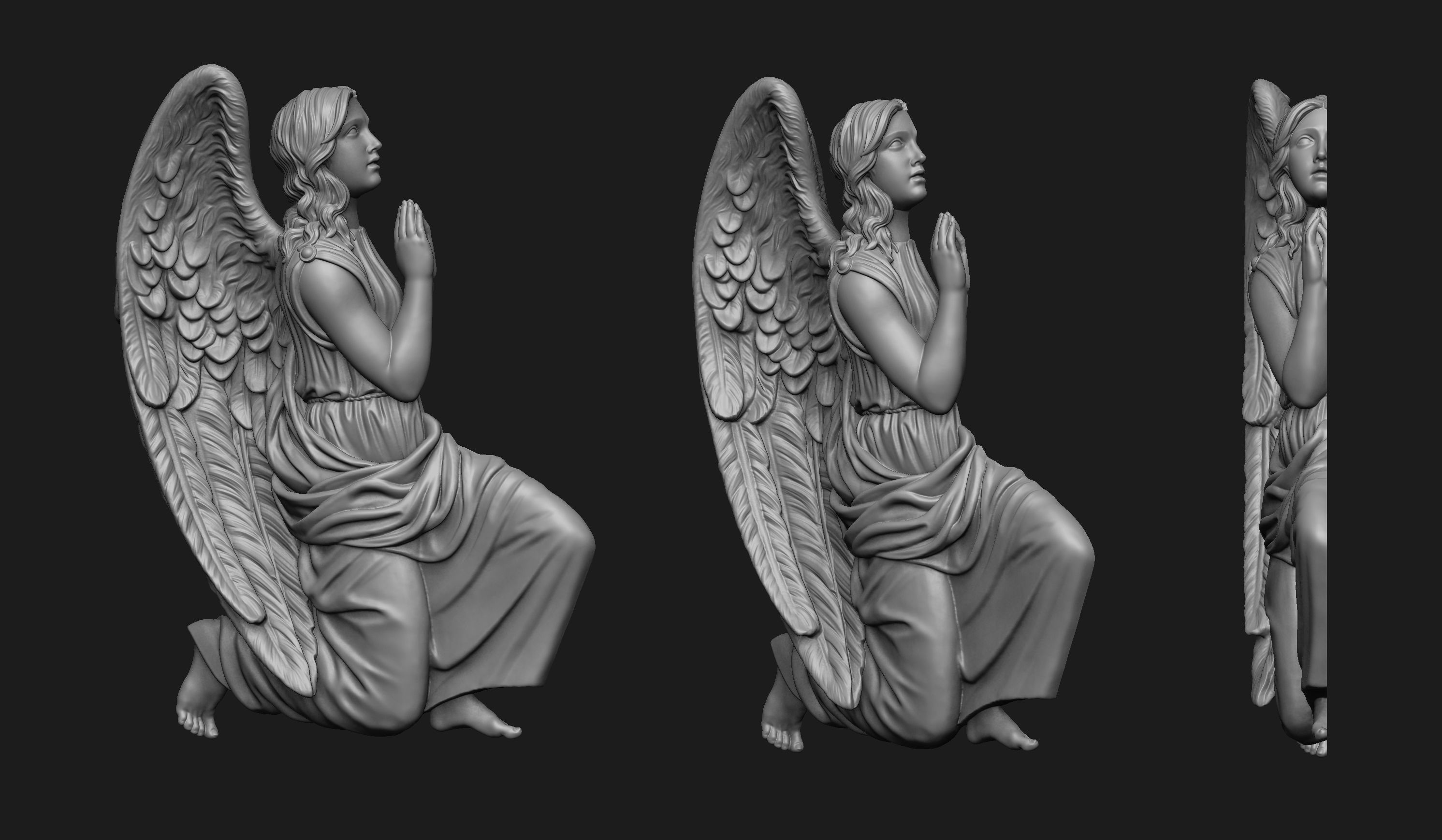 Praying Angel Bas-Relief 3D print model_1
