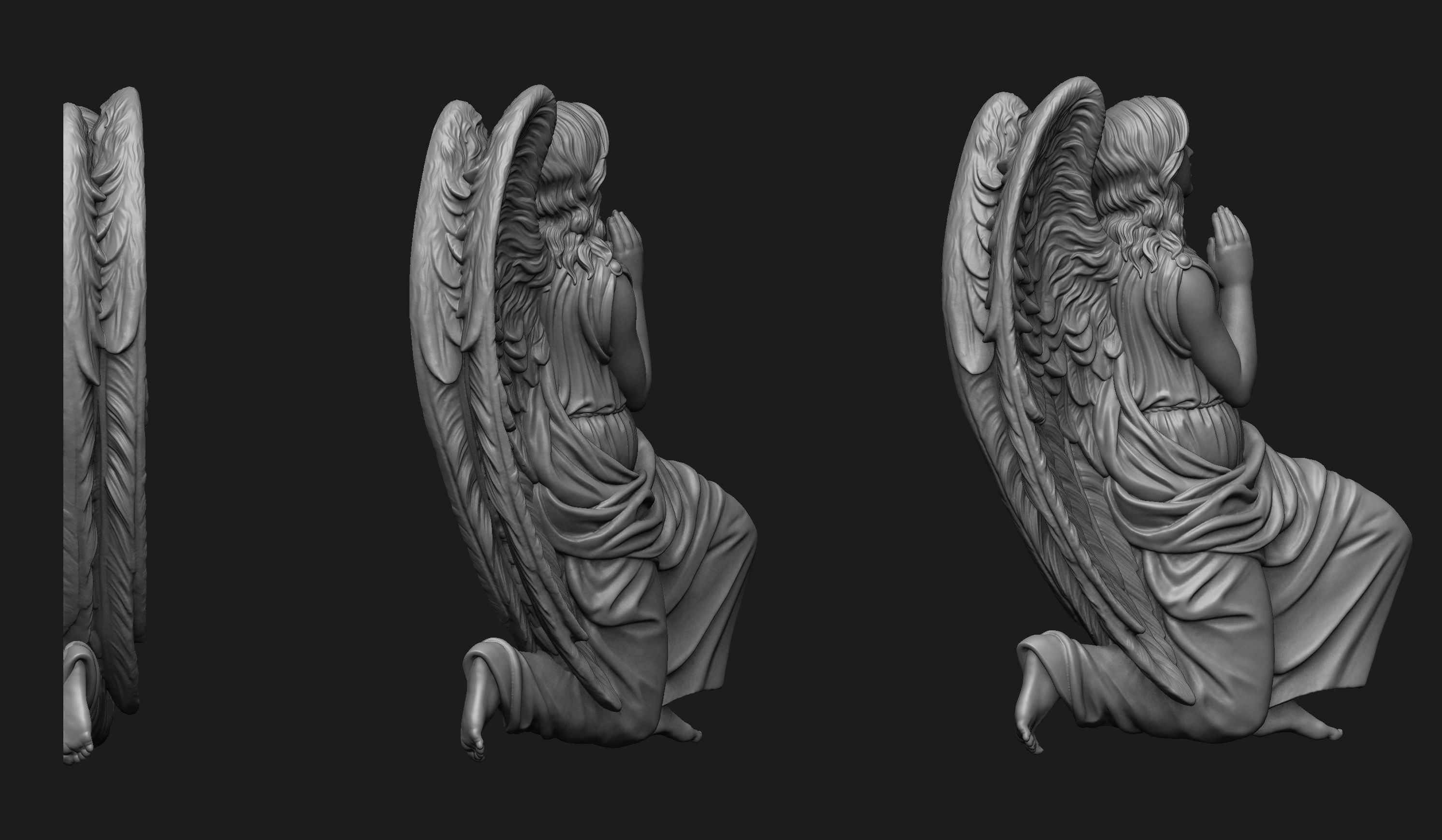 Praying Angel Bas-Relief 3D print model_2