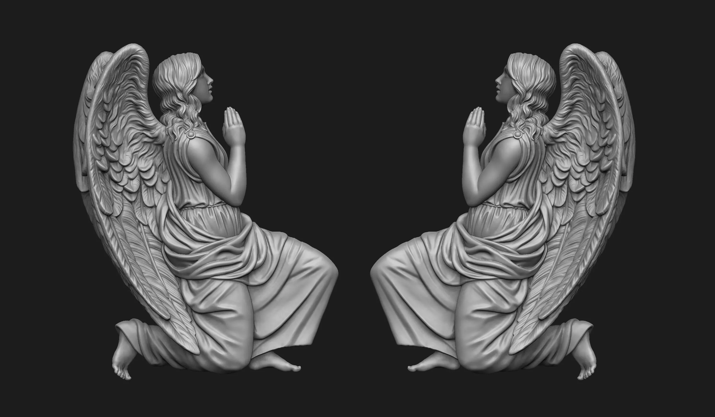 Praying Angel Bas-Relief 3D print model_0