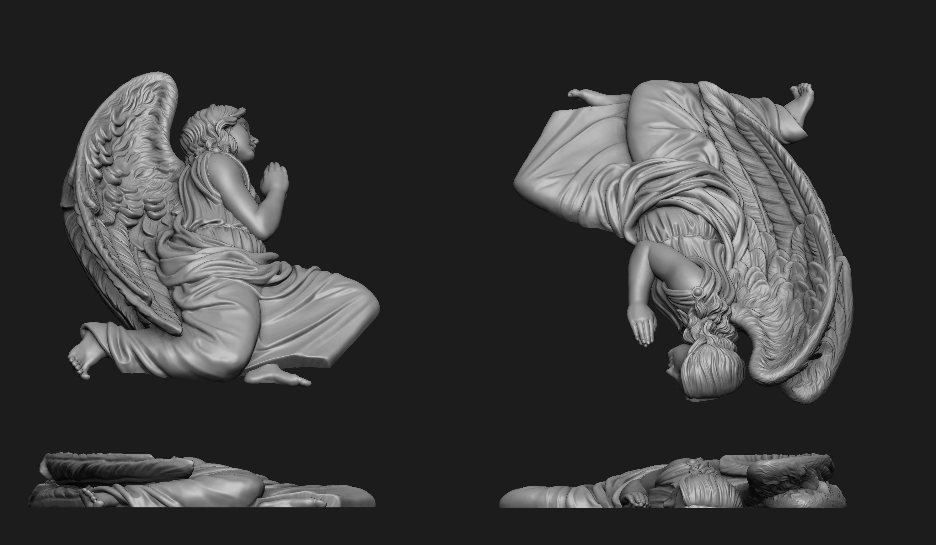 Praying Angel Bas-Relief 3D print model_3