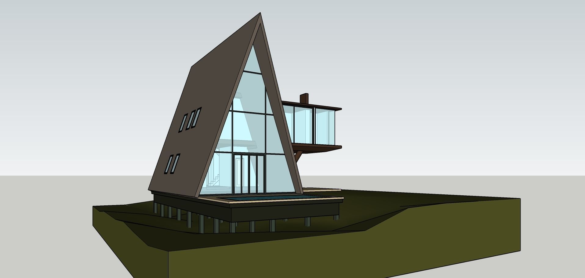 A Frame House Modern Architecture Low-poly 3D model_1