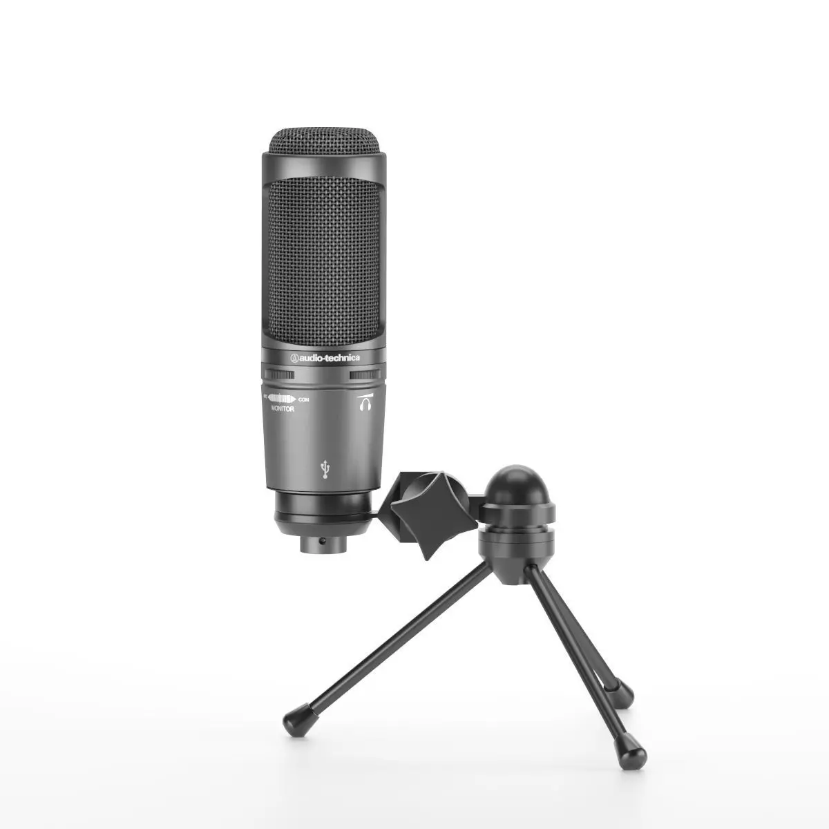 Audio-Technica AT2020USB Plus Microphone with USB port on tripod 3D model