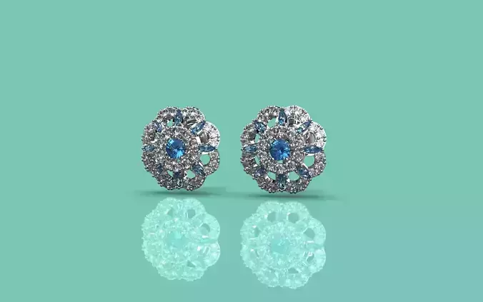 Classical Blue floral Earring - Jewelry 3D - BR-376 3D print model