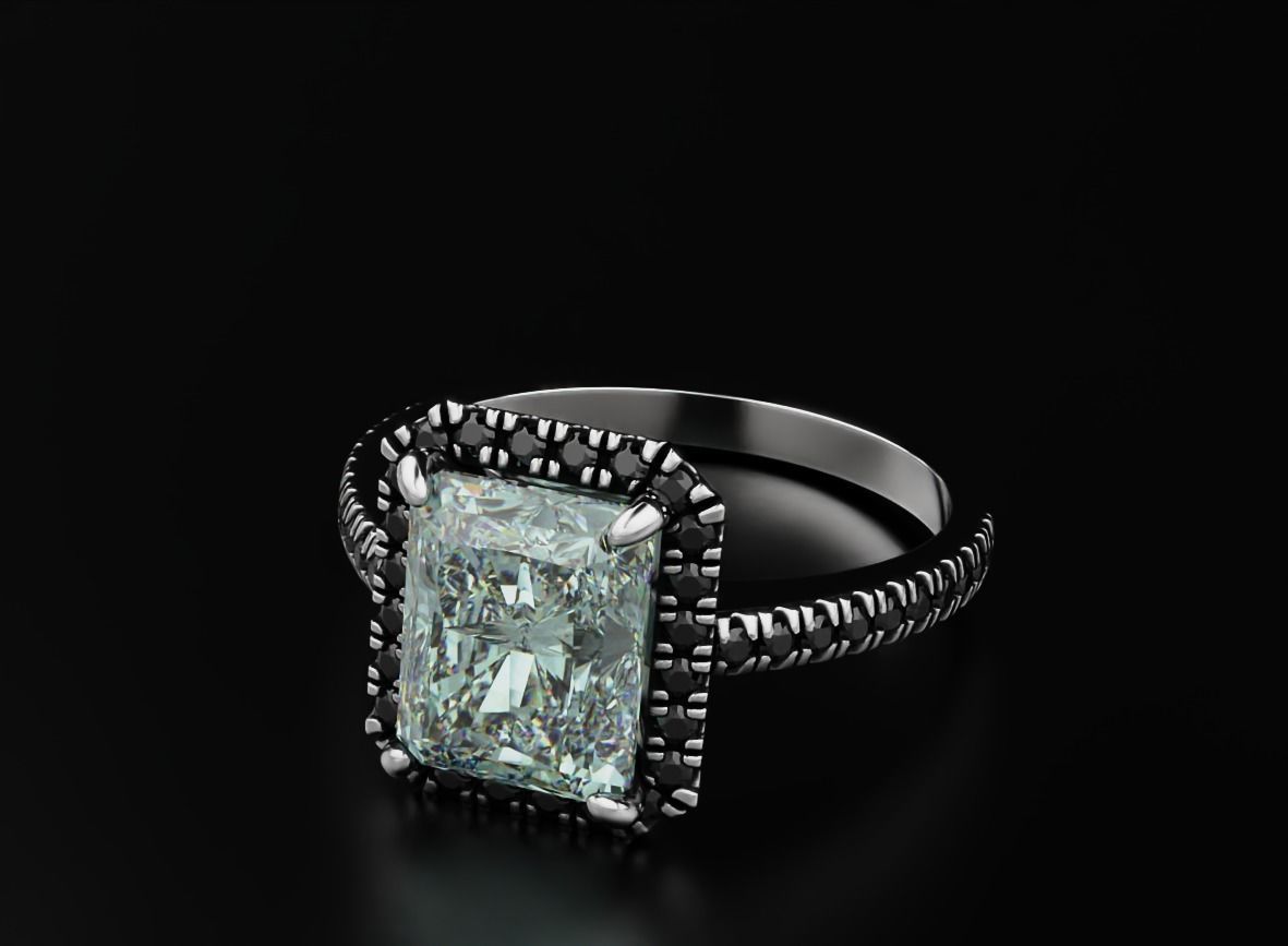 Ring with diamonds and emerald 551 3D print model_9