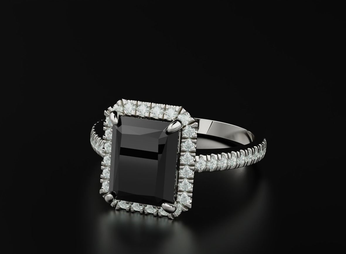 Ring with diamonds and emerald 551 3D print model_2