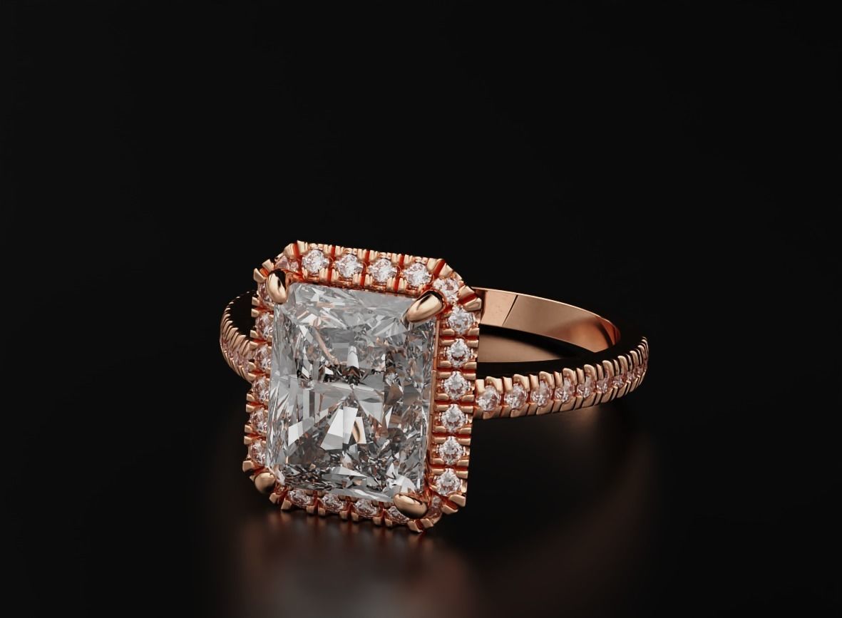 Ring with diamonds and emerald 551 3D print model_4