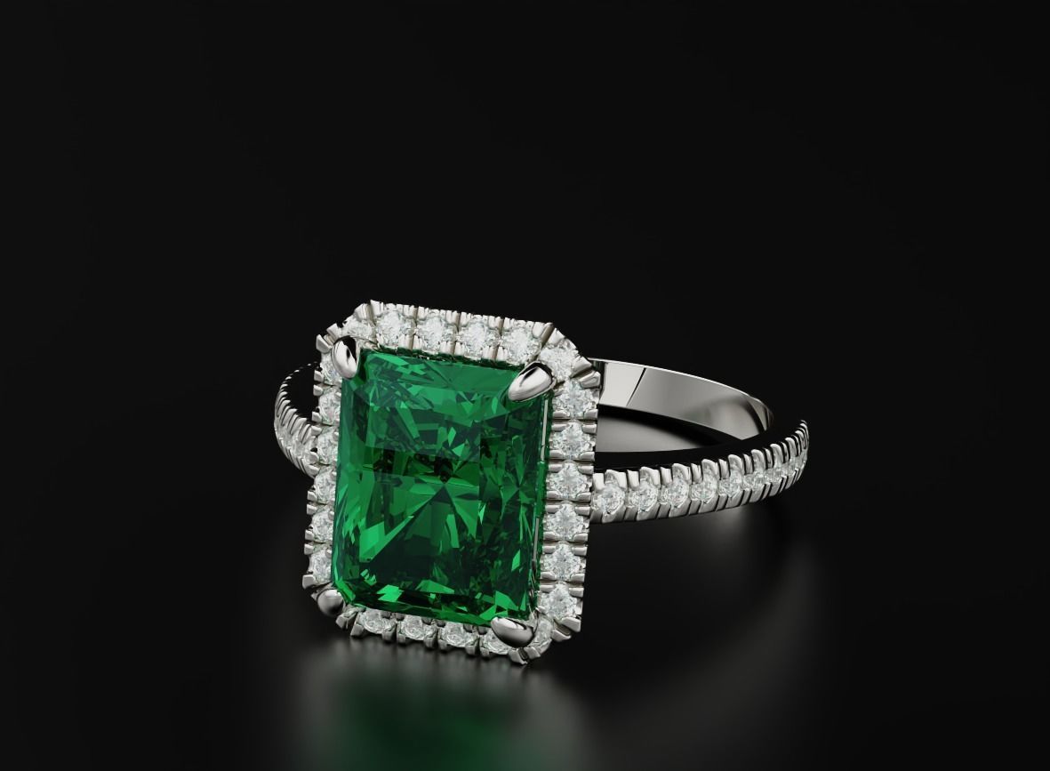 Ring with diamonds and emerald 551 3D print model_1