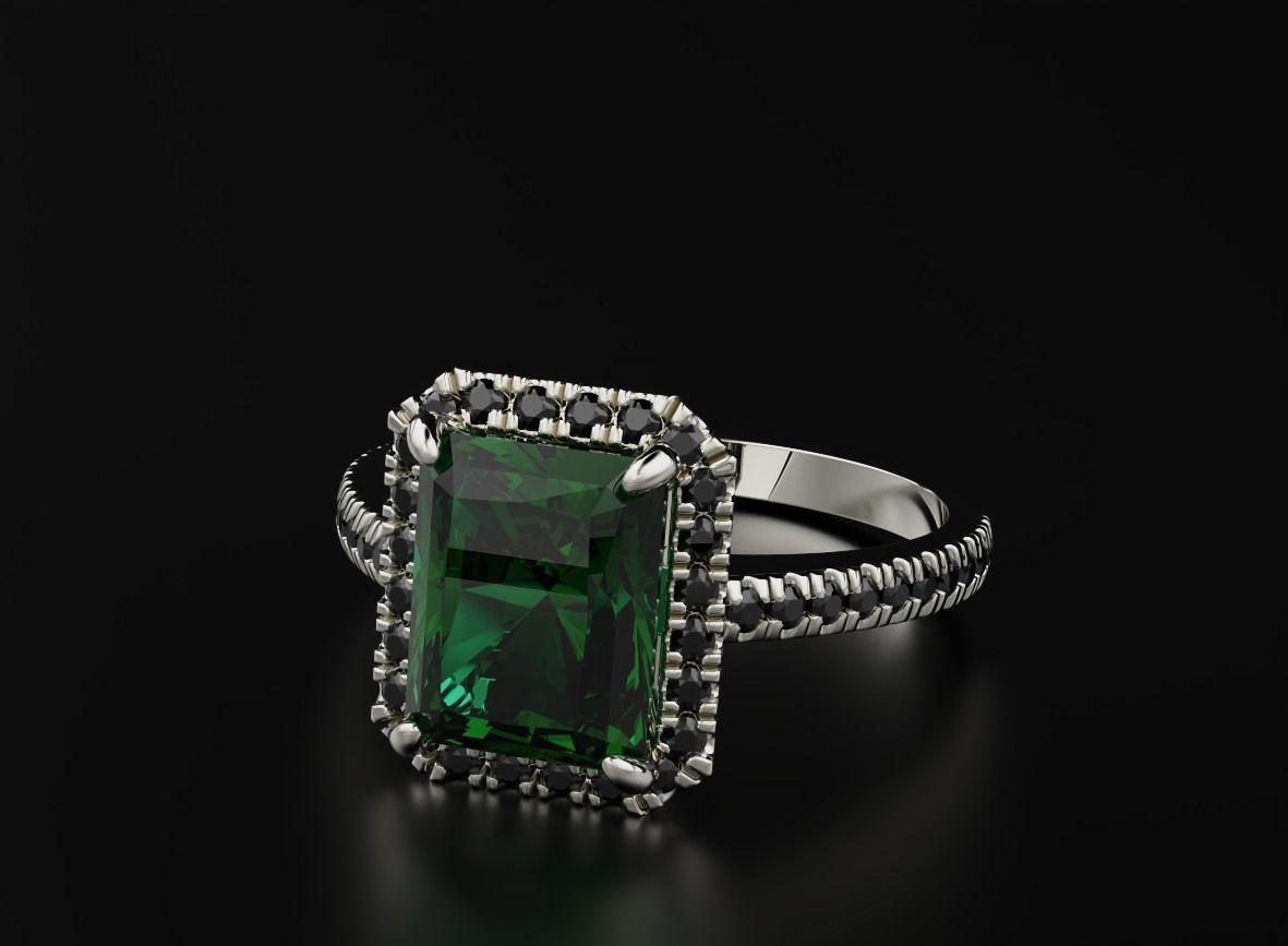 Ring with diamonds and emerald 551 3D print model_7