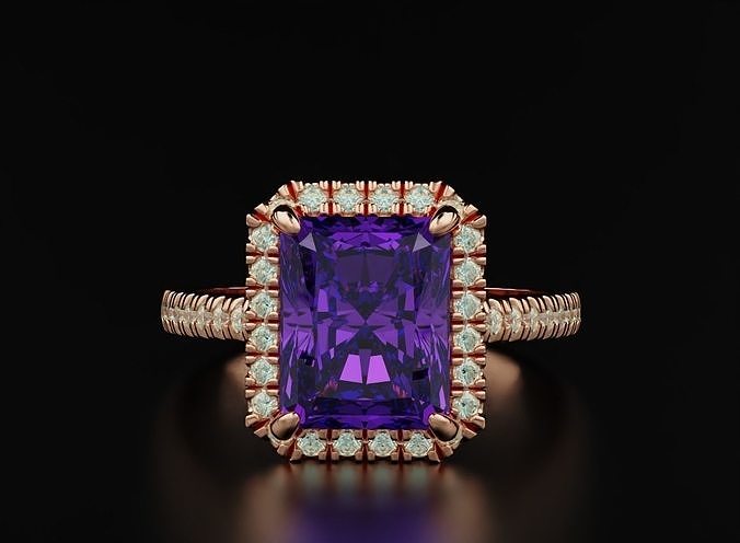 Ring with diamonds and emerald 551 3D print model