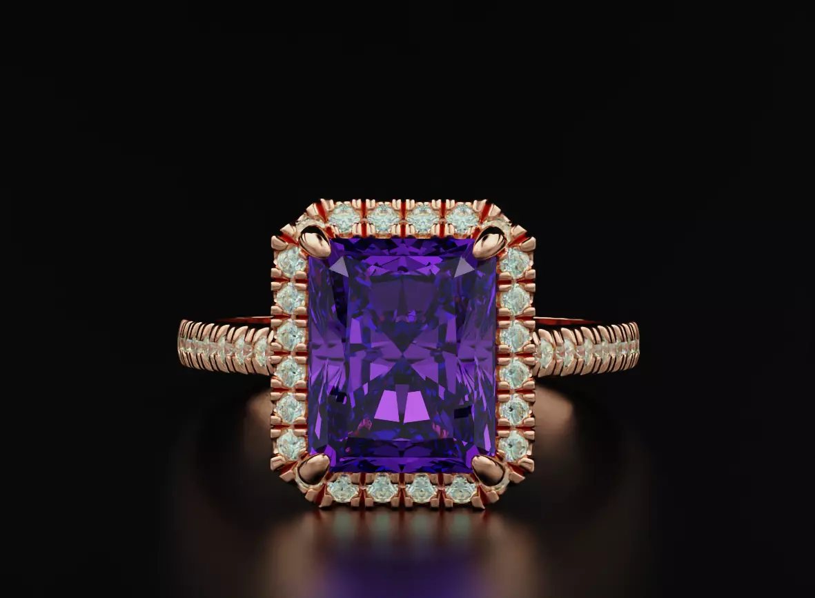 Ring with diamonds and emerald 551 3D print model_0