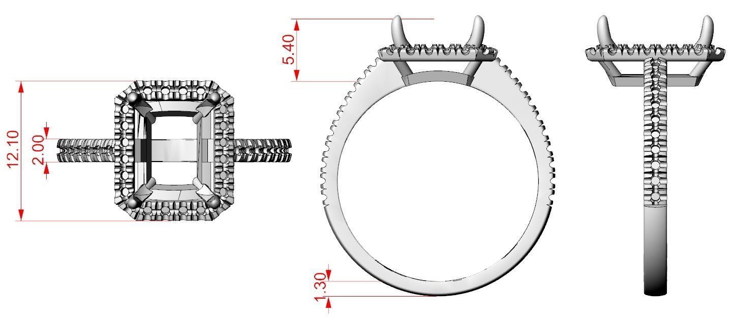 Ring with diamonds and emerald 551 3D print model_13