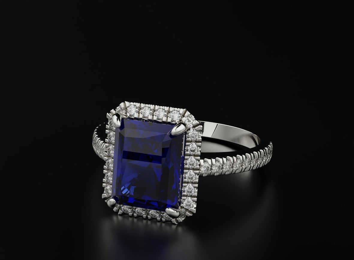 Ring with diamonds and emerald 551 3D print model_3