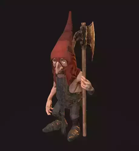 Gnome animated holding axe Low-poly 3D model