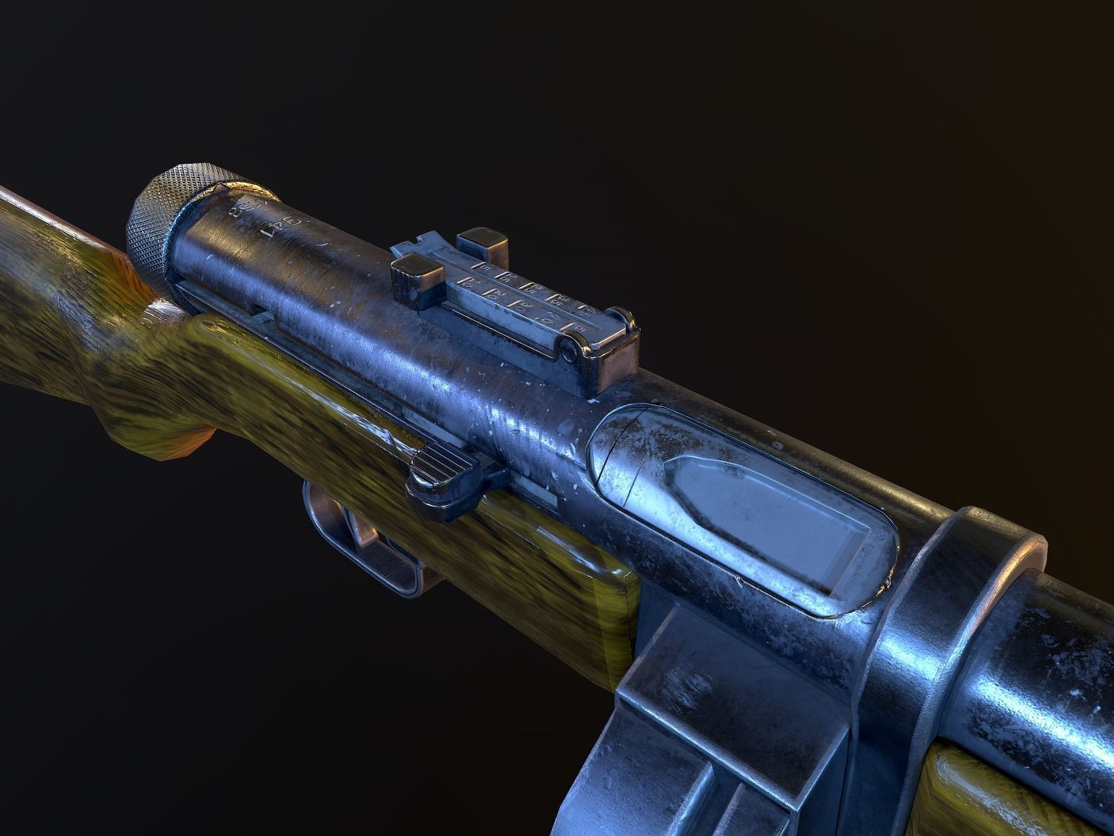 PPD40 soviet ww2 machine gun pbr Low-poly 3D model_7