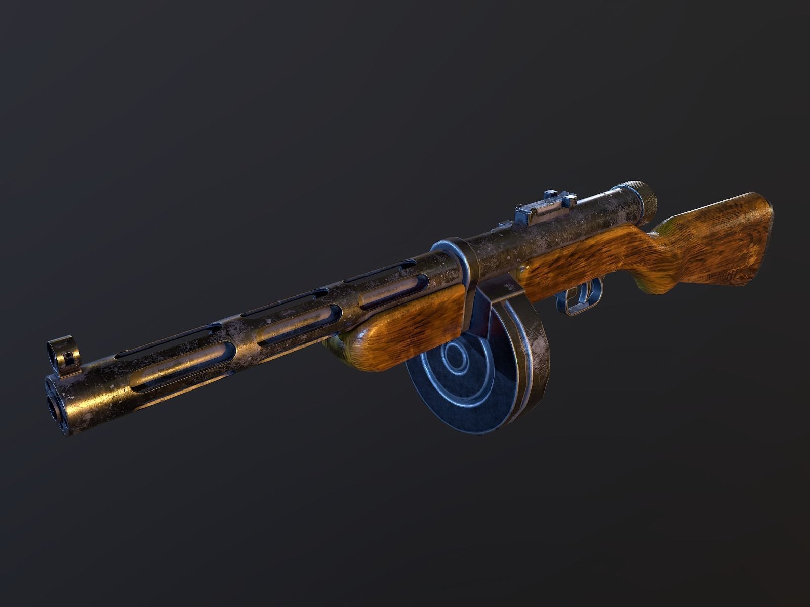 PPD40 soviet ww2 machine gun pbr Low-poly 3D model_1