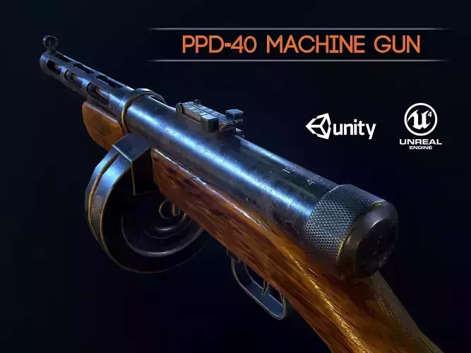 PPD40 soviet ww2 machine gun pbr Low-poly 3D model